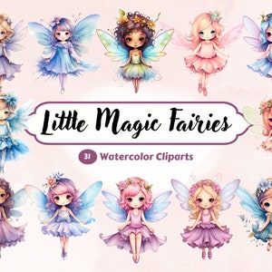 Magische Fee Clipart Feen Clipart Märchen Clipart Aquarell Süße Fee PNG Bundle Fee Kinderzimmer Dekor Sublimation Baby Fee