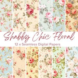 12 Vintage Shabby Chic Floral Digital Paper, Shabby Chic Flowers Seamless Pattern, Vintage Floral, Scrapbook, Shabby Chic Paper, Sublimation