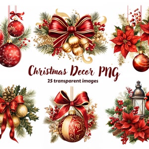 Christmas Clipart Christmas Decoration PNG Bauble Clipart Ornament Watercolor Christmas Bauble png Card Making Sublimation Junk Journal