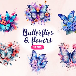 23 Watercolor Butterfly Clipart, Butterfly PNG, Floral Butterflies, Sublimation, Commercial Use, Butterfly Flowers Images