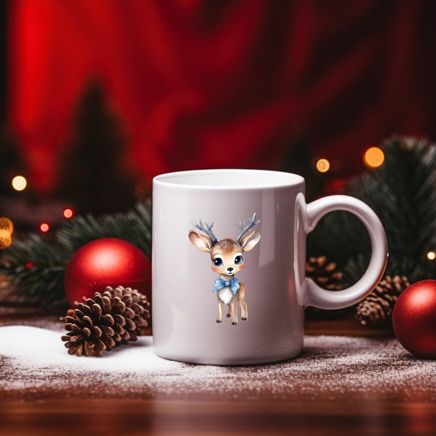Christmas Cute Reindeer Clipart PNG Blue Christmas Clipart Bundle Baby ...
