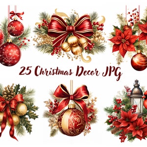 Christmas Clipart Christmas Decoration JPG Bauble Clipart Ornament Watercolor Christmas Bauble png Card Making Sublimation Junk Journal