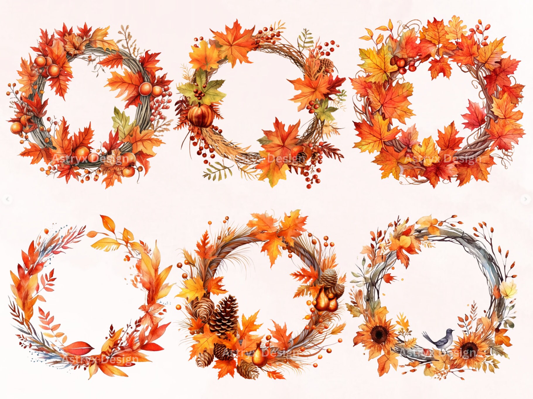 Watercolor Autumn Wreath Clipart PNG Floral Autumn Frames - Etsy