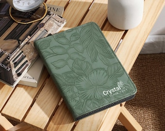 Kindle Paperwhite 1/2/3/4/5/6用グリーンレトロフラワーレザーパーソナライズケースカバー、すべての新しいKindleケース、2024 Kindle Paperwhiteカバー