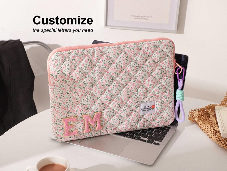 Pink Floral Laptop Sleeve, Laptop Case With Handle, MacBook Cover, iPad
