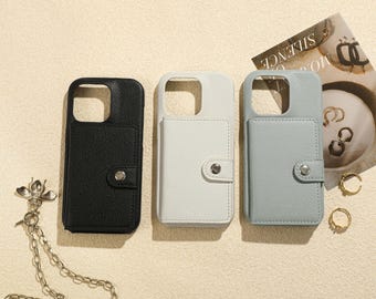 Personalized PU Leather iPhone Case with card slot, iphone Case for iPhone 15 Pro, 14 Pro Max, iPhone 13 12 11,Monogram Initials Phone Cover