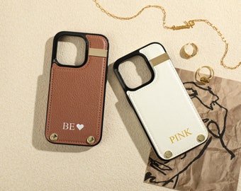 Personalized PU Leather iPhone Case with Card Holder, iphone Case for iPhone 15 Pro, 14 Pro Max, iPhone 13 12, Monogram Initials Phone Cover