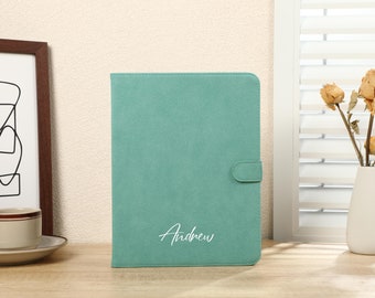 Turquoise Green Personalised Leather iPad Case for Air 4/5 Case with Pen Slot, ipad Pro 11 12.9 Case, ipad Cover for ipad8/9/10, mini4/5/6