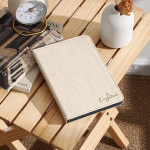 Beige Weave Leather Personalised Case Cover for Kindle Paperwhite 1/2/3/4/5/6, All New Kindle Case, 2024 Kindle Paperwhite Cover