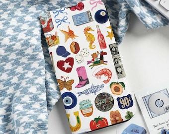 Collages Personalised Flip Wallet Phone Case with Card Holder, Custom Name Initials for iPhone 16 15 14 13 12 SE