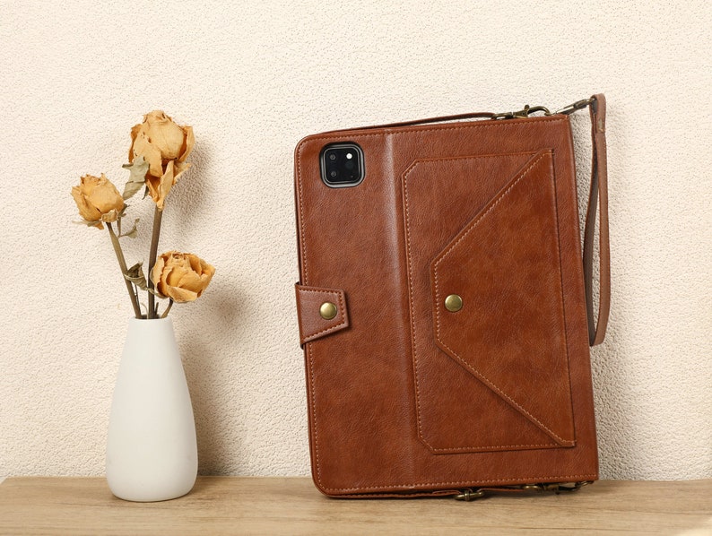 Étui personnalisé marron à bandoulière avec fente pour carte pour iPad Air 4/5, étui iPad Pro 11 12,9, étui iPad pour ipad8/9/10, mini4/5/6 image 8