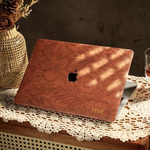 Brown Flower PU Leather MacBook Case for MacBook Air 13 15&quot; Pro 13 14 15 16&quot;, MacBook Case, Protective Cover for MacBook A3113/A2337/A2681