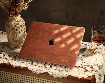 Brown Flower PU Leather MacBook Case for MacBook Air 13 15&quot; Pro 13 14 15 16&quot;, MacBook Case, Protective Cover for MacBook A3113/A2337/A2681