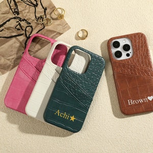 Funda de teléfono con iniciales de monograma, funda de piel sintética personalizada para iPhone con tarjetero, funda para iPhone 15 Pro, 14 Pro Max, iPhone 13 12