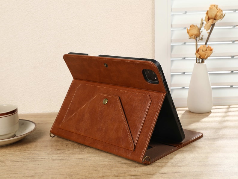 Étui personnalisé marron à bandoulière avec fente pour carte pour iPad Air 4/5, étui iPad Pro 11 12,9, étui iPad pour ipad8/9/10, mini4/5/6 image 4