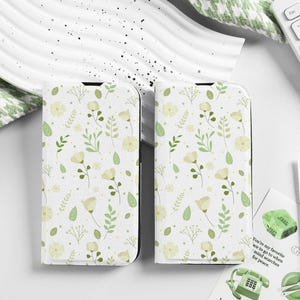 Pretty Flowers Gepersonaliseerde portemonnee-telefoonhoesje met kaarthouder, aangepaste naaminitialen voor iPhone 16 15 14 13 12 SE