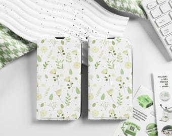 Hübsche Blumen Personalisierte Flip Handyhülle mit Kartenhalter, benutzerdefinierten Namen und Initialen für iPhone 16 15 14 13 12 SE