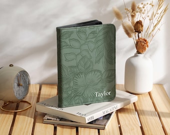 Kindle Paperwhite 1/2/3/4/5/6用グリーンフラワーレザーパーソナライズケースカバー、すべての新しいKindleケース、2024 Kindle Paperwhiteカバー
