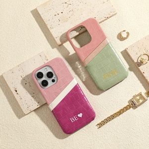 Monogramm Handyhülle, Personalisierte PU-Leder iPhone Hülle mit Kartenhalter, iPhone 15 Pro, 14 Pro Max, iPhone 13 12
