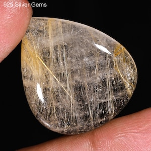 Golden Rutile Quartz - Natural Golden Rutile Quartz Stone - Rutile Quartz Gemstone - Flat Back Rutile Quartz Cabochon Rutile Quartz Crystal