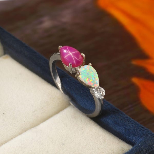 Pink Lindy Star Sapphire Ring Opal Ring, 925 Sterling Silver Rings For Women.