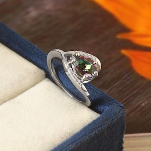 Rainbow Topaz Ring, 925 Sterling Silver Engagement Ring For Women, Mystic Topaz Ring, Fashion Statement Ring, Anniversary Gift for Her