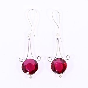 Gift Kashmir Ruby Earring, Kashmir Ruby Silver Earring, Round Stone Earring, 925 Sterling Silver Earring, Gemstone Earring, Dangle Earrings