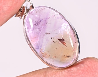 Colgante de ametrino natural: colgante de plata de ley para collar - Joyería ovalada hecha a mano con piedras preciosas