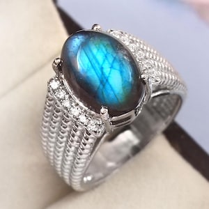 Genuine Labradorite Ring, Labradorite Silver Ring, Labradorite Statement Ring, 925 Sterling Silver Jewelry, Minimalist Summer Gift