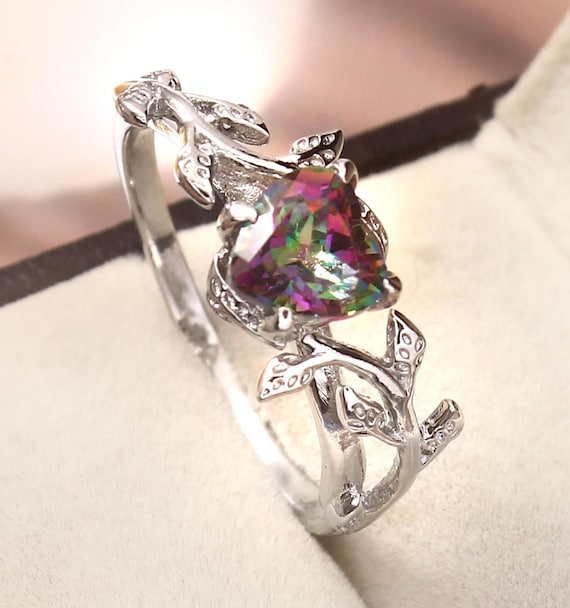Rainbow Mystic Topaz Ring, Heart Shape Ring, Engagement Ring 925