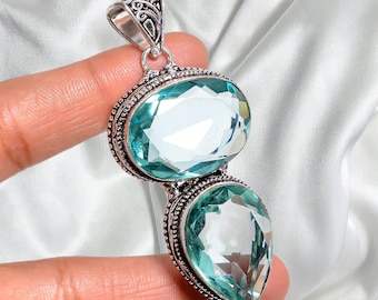 Aquamarine Pendant 925 Sterling Silver, Genuine Aquamarine Necklace for Women.