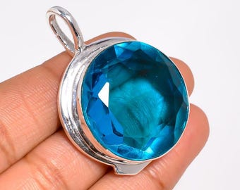 Swiss Blue Topaz Pendant, 925 Sterling Silver Jewelry, Women's Pendant.