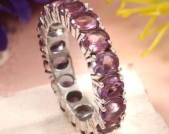 Amethyst Eternity Band, 925 Sterling Silver Handmade Ring For Her.