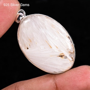 Scolecite Pendant 925 Sterling Silver Pendant Handmade Scolecite Gemstone Pendant Unisex Pendant Big shape White Jewelry Bohemian Pendant