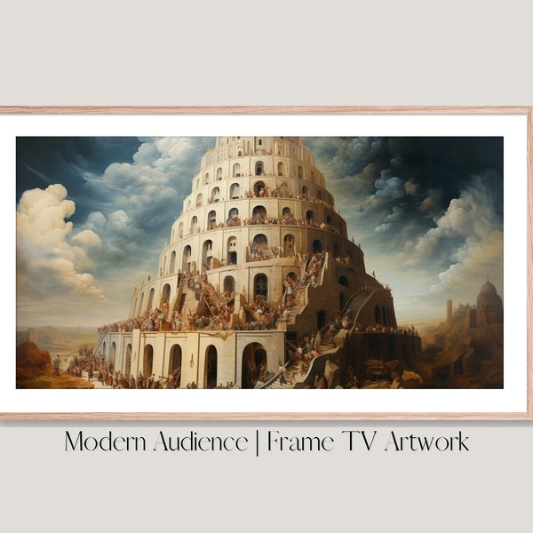 Digital Frame TV Art | Tower of Babel | Frame TV Art Instant Download | Modern Audience | Christian Frame TV Art, Bible Art, Languages Art
