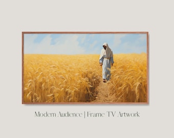 Jesus Walking in Field Frame TV Art, Christian Oil Painting (Digital Download)