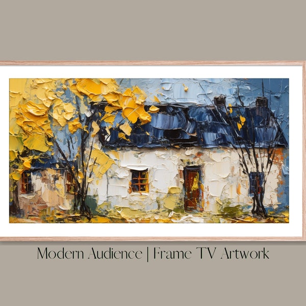 Digital Frame TV Art | Quaint Impasto Cottage | Impasto Painting | Modern Audience | Vintage Cottage Art Decor, Instant Download Wall Art