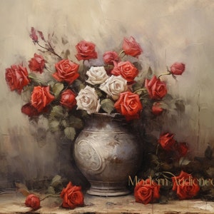 Antique Vase Roses Painting | Floral Frame TV Art (digital Download) - Etsy