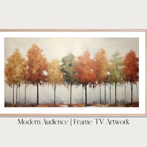 Herfstbomen olieverfschilderij voor lijst tv | Herfstlandschap (digitale download)