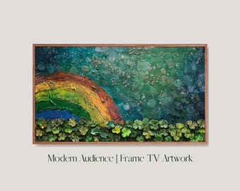 St. Patrick's Day Frame TV Art: Clover Rainbow Oil Painting (Digital Download)