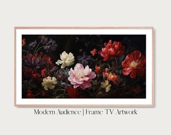 Samsung Frame TV Art, Dark Floral Garden, Spring Dark Botanical Digital Download, Deep Floral Painting voor Frame Television Art Wallpaper,