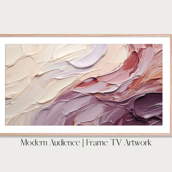 Digital Frame TV Art | Violet and Cream Waves | Impasto Art | Modern Audience | Textured Color Art, Vibrant Wall Art, Colorful Waves