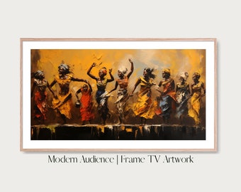 Digital Frame TV Art | African Dance | Impasto Painting | Modern Audience | Cultural Dance Wall Art, Vibrant African Art, African Dancers