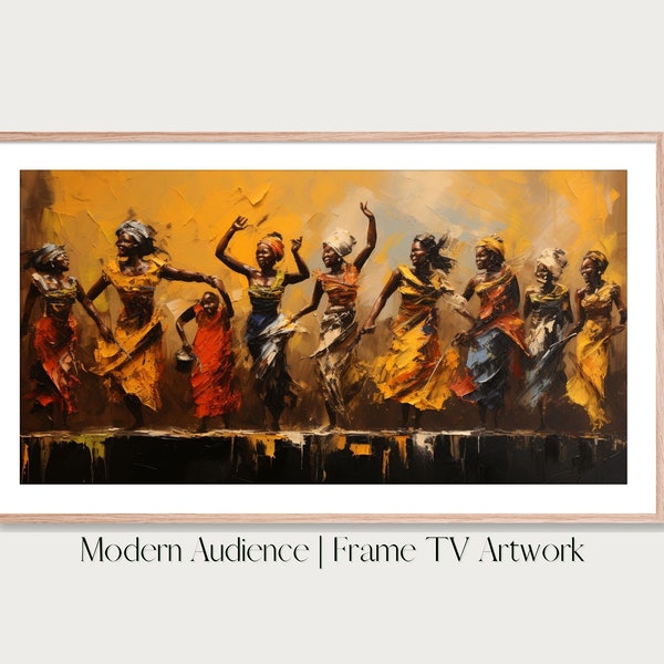 Digital Frame TV Art | African Dance | Impasto Painting | Modern Audience | Cultural Dance Wall Art, Vibrant African Art, African Dancers