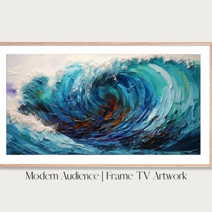 Digitale Frame TV-kunst | Vloedgolf | Impasto-schilderij | Modern publiek | Kustkunst, digitaal aquarelkunstwerk, hoge resolutie