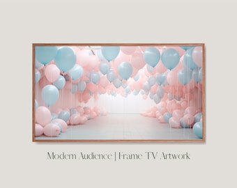 Gender Reveal Balloons Frame TV Art: Baby Shower Decor (Digital Download)