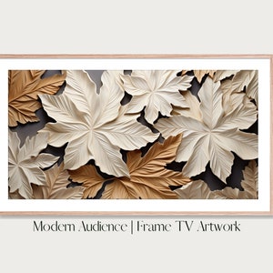 Getextureerde bladeren lijst tv-kunst | Neutraal herfstdecor (digitale download)