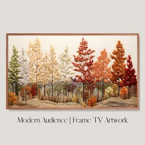Geborduurde herfstbomen lijst tv-kunst: getextureerd herfstbos (digitale download)