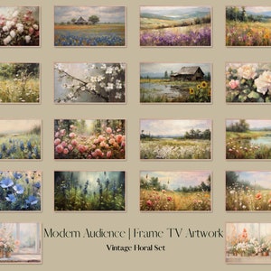 Digital Frame TV Art | Vintage Flower Set Oil Paintings Frame TV Art Instant Download | Modern Audience