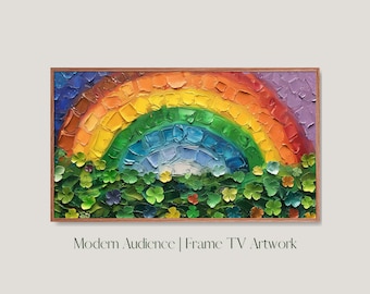 St. Patrick's Day Frame TV Art: Clover Rainbow Oil Painting (Digital Download)